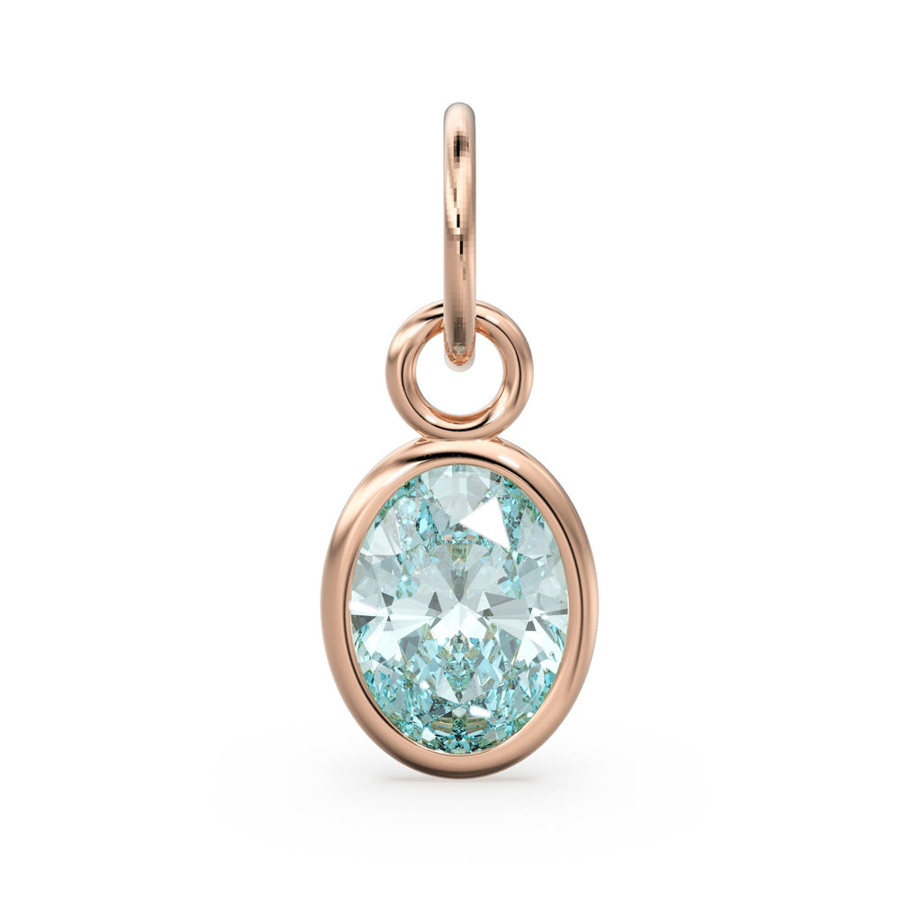 Sky Blue Topaz Oval Solid Gold Charm / Natural Blue Gemstone Handmade Gold Pendant / 1pc 14k Solid Yellow Gold Jewelry Making Findings