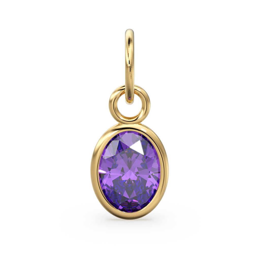 Purple Amethyst Oval Solid Gold Charm / Natural Africa Amethyst Gemstone Handmade Gold Pendant / 1pc 14k Yellow Gold Jewelry Making Findings