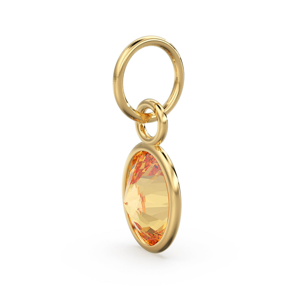 Gold Citrine Oval Solid Gold Charm / Natural Yellow Citrine Gemstone Handmade Gold Pendant / 1pc 14k Yellow Gold Jewelry Making FindingsSALE