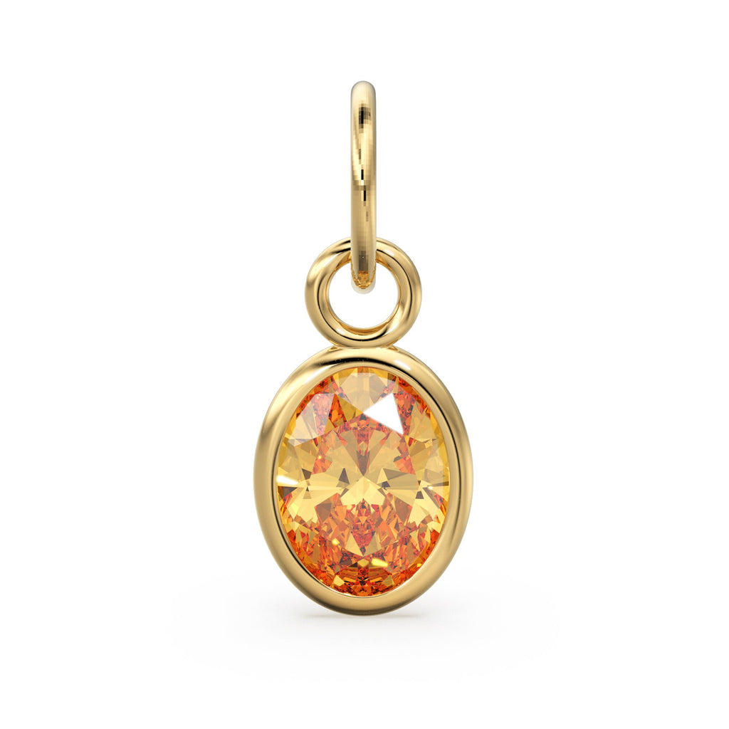 Gold Citrine Oval Solid Gold Charm / Natural Yellow Citrine Gemstone Handmade Gold Pendant / 1pc 14k Yellow Gold Jewelry Making FindingsSALE