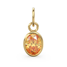 Load image into Gallery viewer, Gold Citrine Oval Solid Gold Charm / Natural Yellow Citrine Gemstone Handmade Gold Pendant / 1pc 14k Yellow Gold Jewelry Making FindingsSALE