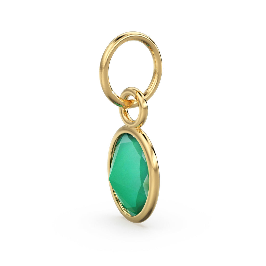 Emerald Green Onyx Oval Solid Gold Charm / Natural Green Gemstone Handmade 18k Gold Pendant / 1pc 14k Solid Gold Jewelry Making FindingsSALE