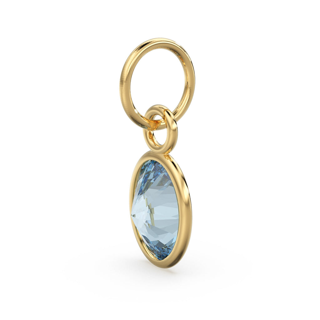 Blue Aquamarine Oval Solid Gold Charm / Natural Blue Gemstone Handmade Gold Pendant / 1pc 14k Solid Yellow Gold Jewelry Making FindingsSALE