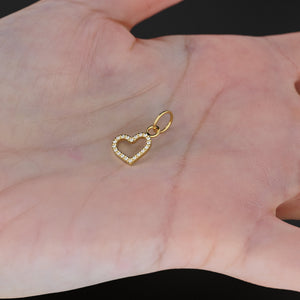 Heart Shape Diamond 14k 18k Solid Gold Charm Pendant, 1 Piece 13mm