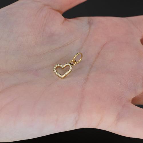 Heart Shape Diamond 14k 18k Solid Gold Charm Pendant, 1 Piece 13mm