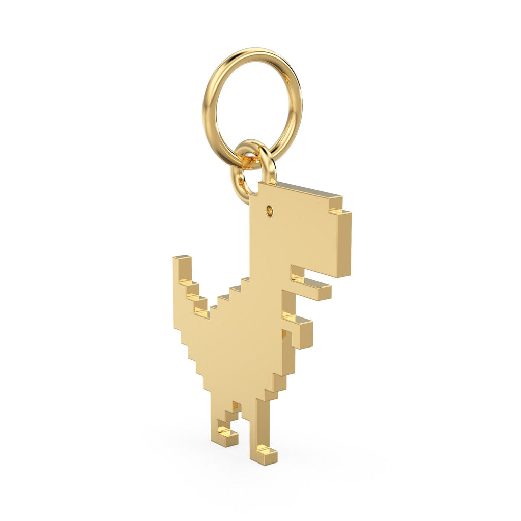 2D Pixelated Dinosaur Diamond Solid Gold Charm / T Rex 18k Handmade Pendant / 14k Gold Tyrannosaurus Pendant / Jurassic Gold Charm