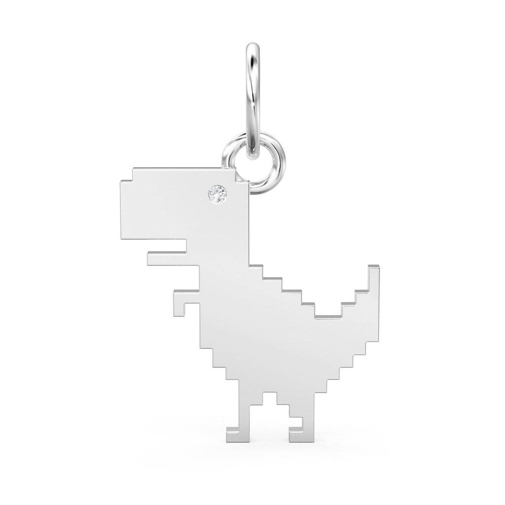 2D Pixelated Dinosaur Diamond Solid Gold Charm / T Rex 18k Handmade Pendant / 14k Gold Tyrannosaurus Pendant / Jurassic Gold Charm