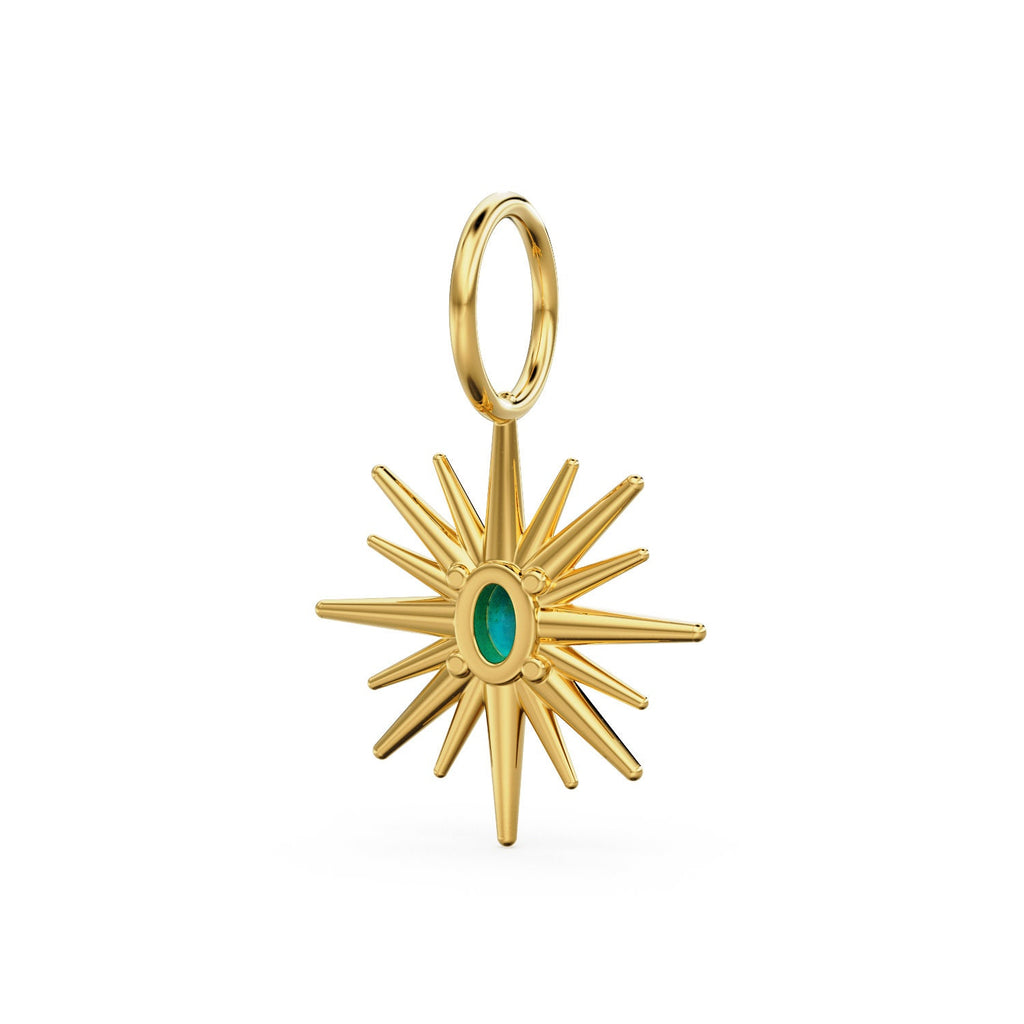 Turquoise Oval Star Solid Gold Charm / Blue Gemstone 14k Gold Charm / December Birthstone Gold Jewelry