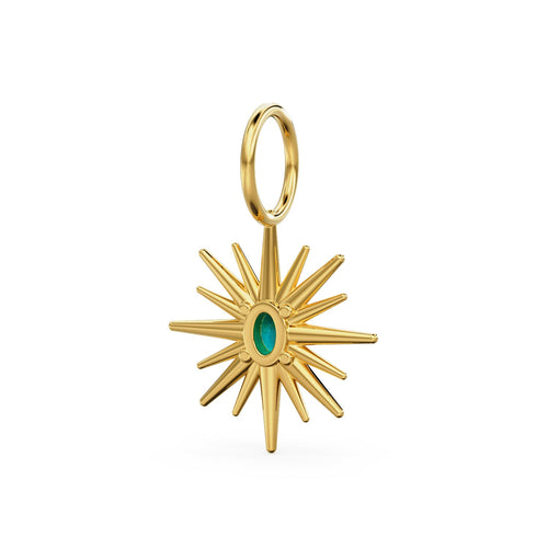 Turquoise Oval Star Solid Gold Charm / Blue Gemstone 14k Gold Charm / December Birthstone Gold Jewelry - Jalvi & Co. 