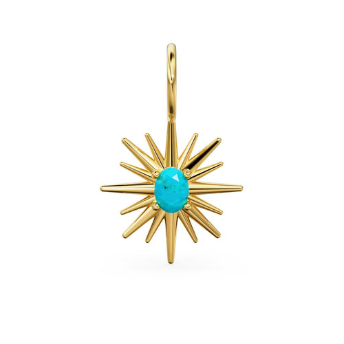 Turquoise Oval Star Solid Gold Charm / Blue Gemstone 14k Gold Charm / December Birthstone Gold Jewelry - Jalvi & Co. 