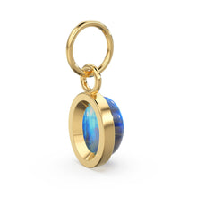 Load image into Gallery viewer, Blue Moonstone Cabochon Solid Gold Charm / Natural Fire Gemstone Handmade Gold Pendant / 1pc 14k Solid Yellow Gold Jewelry Making Finding