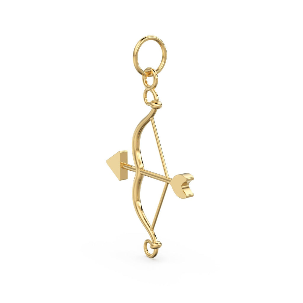 Bow & Arrow Gold Diamond Pendant / Solid Gold Arrow Charm / Handmade Archery Jewelry / Gold Diamond Cute Jewelry