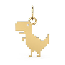 Load image into Gallery viewer, 2D Pixelated Dinosaur Diamond Solid Gold Charm / T Rex 18k Handmade Pendant / 14k Gold Tyrannosaurus Pendant / Jurassic Gold Charm