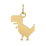 2D Pixelated Dinosaur Diamond Solid Gold Charm / T Rex 18k Handmade Pendant / 14k Gold Tyrannosaurus Pendant / Jurassic Gold Charm