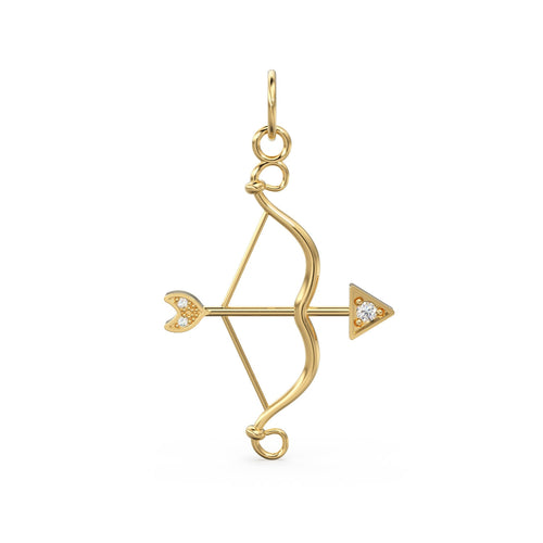 Bow & Arrow Gold Diamond Pendant / Solid Gold Arrow Charm / Handmade Archery Jewelry / Gold Diamond Cute Jewelry - Jalvi & Co. 