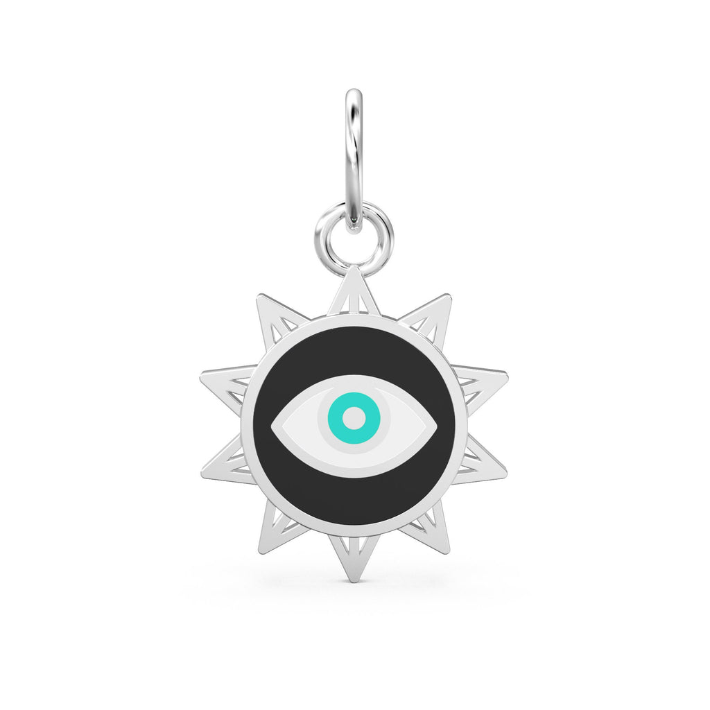 Sun Evil Eye Enamel Solid Gold Charm / Solid Gold 14k Pendant / Protection Handmade Pendant / Enamel Finding / Eye Jewelry