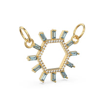 Load image into Gallery viewer, Blue Topaz Diamond Solid Gold Charm / Gemstone Gold Charm / Hexagon Diamond Gold Pendant / Real Diamond Jewelry / Diamond Gold NecklaceSALE