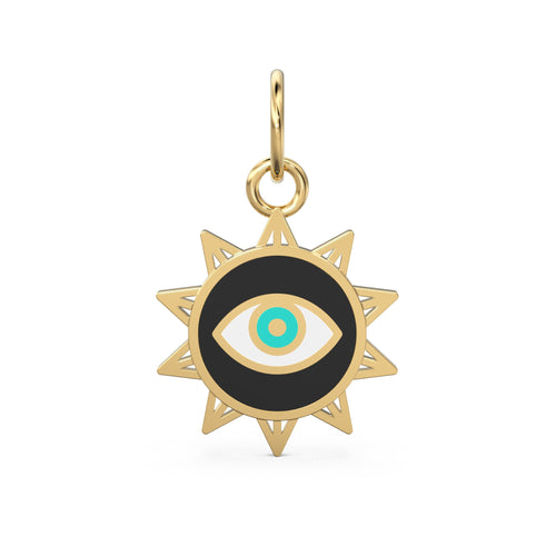 Sun Evil Eye Enamel Solid Gold Charm / Solid Gold 14k Pendant / Protection Handmade Pendant / Enamel Finding / Eye Jewelry - Jalvi & Co. 
