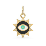 Sun Evil Eye Enamel Solid Gold Charm / Solid Gold 14k Pendant / Protection Handmade Pendant / Enamel Finding / Eye Jewelry