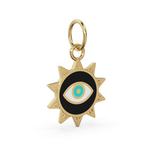 Load image into Gallery viewer, Sun Evil Eye Enamel Solid Gold Charm / Solid Gold 14k Pendant / Protection Handmade Pendant / Enamel Finding / Eye Jewelry