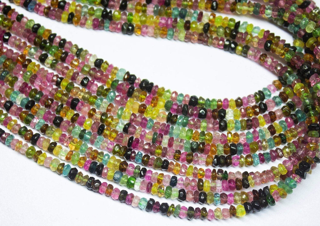 Natural Multi Tourmaline Faceted Rondelle Gemstone Loose Beads 16" 3.5mm 4mm