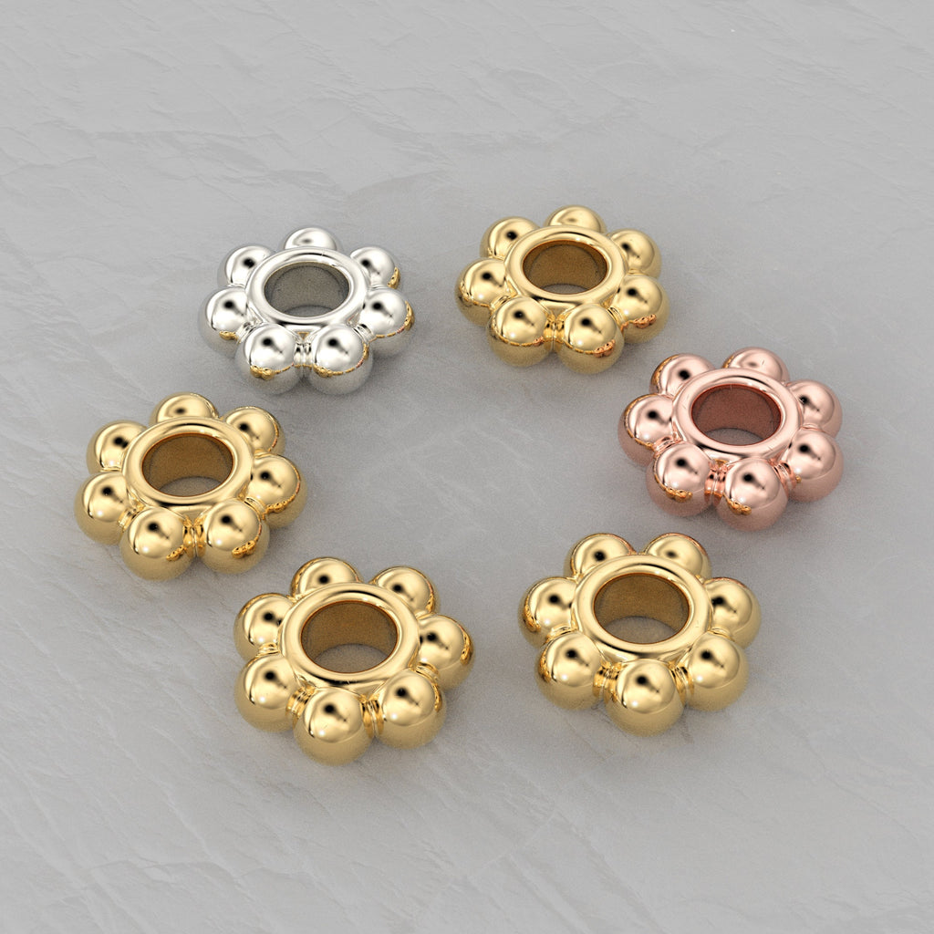 2.8mm 18k Solid Yellow Gold Daisy Spacer Findings (5) St Patricks Day