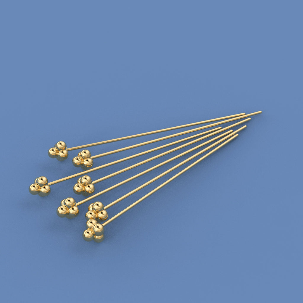 18k Solid Yellow Gold 24 Gauge 1.5 INCH Headpin With Daisy Ends Quantity: (2)