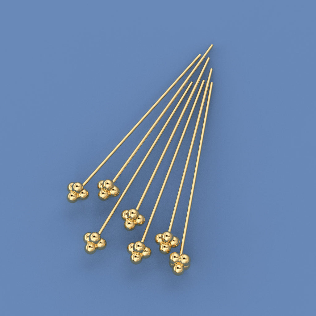 18k Solid Yellow Gold 24 Gauge 1.5 INCH Headpin With Daisy Ends Quantity: (2) or (10) St Patricks Day