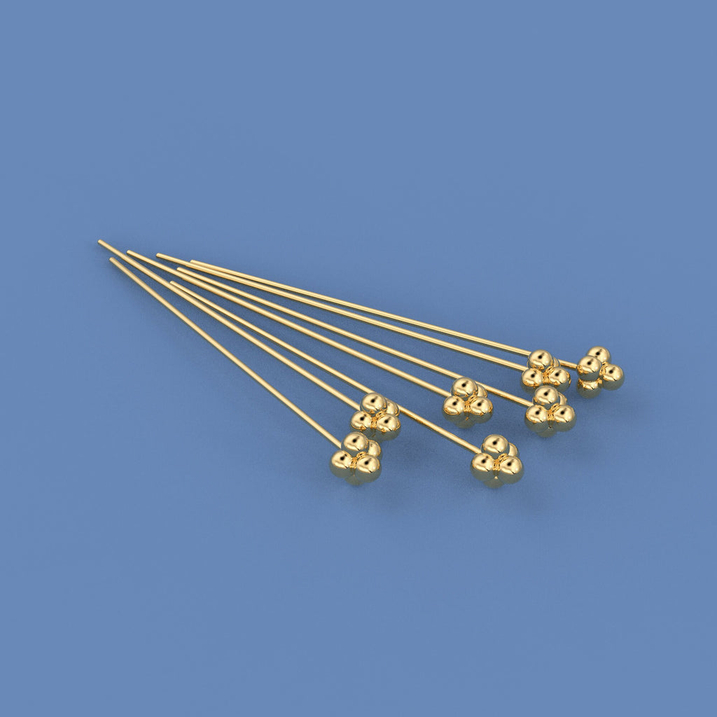 18k Solid Yellow Gold 24 Gauge 1.5 INCH Headpin With Daisy Ends Quantity: (2)