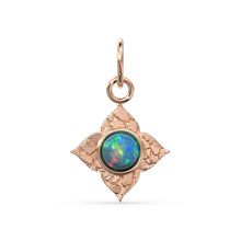 Load image into Gallery viewer, 14k Yellow Solid Gold Fire Australian Opal Charm Pendant Bezel Jewelry Finding / Antique Tribal Style St Patricks Day