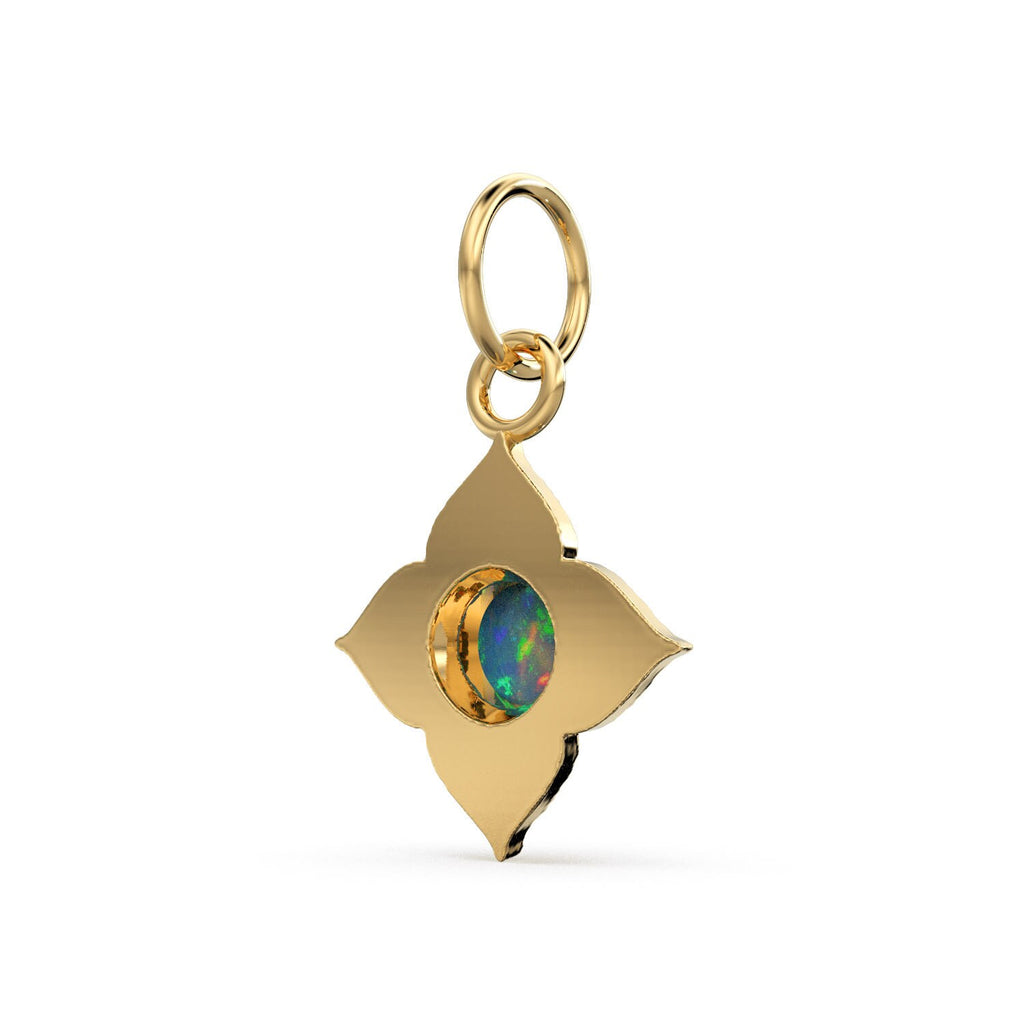14k Yellow Solid Gold Fire Australian Opal Charm Pendant Bezel Jewelry Finding / Antique Tribal Style St Patricks Day