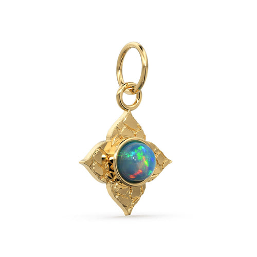 14k Yellow Solid Gold Fire Australian Opal Charm Pendant Bezel Jewelry Finding / Antique Tribal Style St Patricks Day