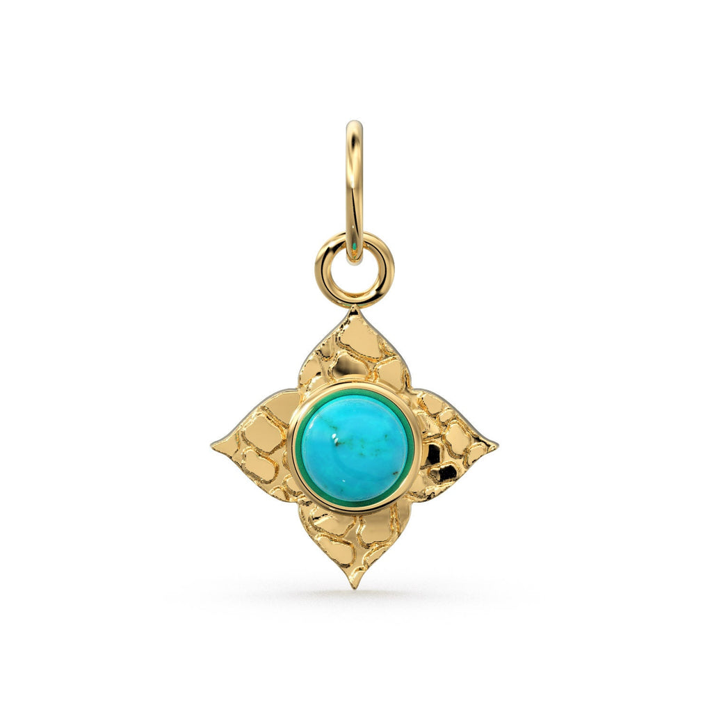 14k Yellow Solid Gold Fire Australian Opal Charm Pendant Bezel Jewelry Finding / Antique Tribal Style St Patricks Day