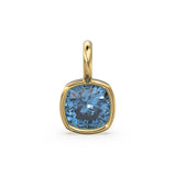 AAA London Blue Topaz Charms 14k Yellow Solid Gold Charm Pendant Blue Cushion Gemstone Bezel 18K Gold Jewelry Finding St Patricks Day