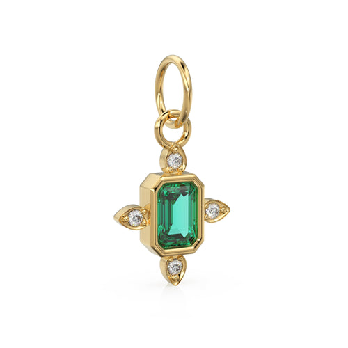 14k Gold Lab Emerald & Rose Cut Diamond Women Pendant Necklace, Emerald Gemstone, Minimalist Gold Jewelry, Necklace Findings, Precious Stone - Jalvi & Co. 