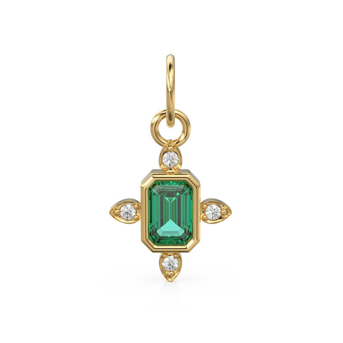 14k Gold Lab Emerald & Rose Cut Diamond Women Pendant Necklace, Emerald Gemstone, Minimalist Gold Jewelry, Necklace Findings, Precious Stone - Jalvi & Co. 