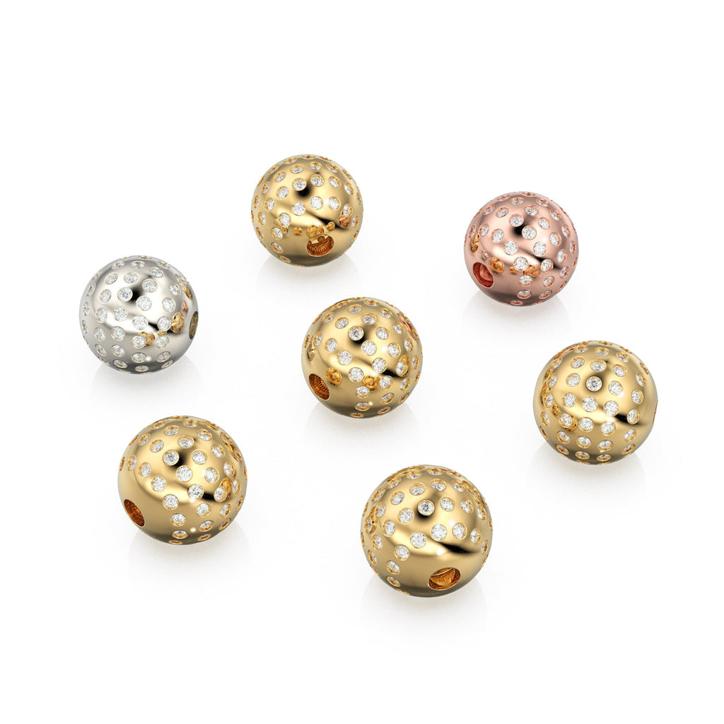 Flush Gypsy Setting Diamond Gold Beads / Handmade Diamond Rondelle Beads / Diamond Round Ball Sphere Beads / Gold Diamond Spacer Findings