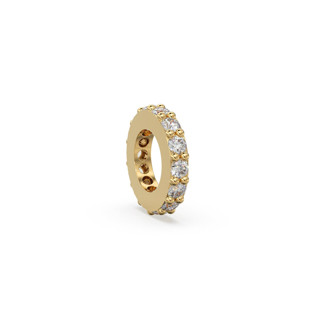 Big 11mm Diamond Eternity French Pave Wheel 14k Solid Gold Rondelle Spacer Finding Bead, Diamond Spacer, Diamond Finding, Solid Gold Bead