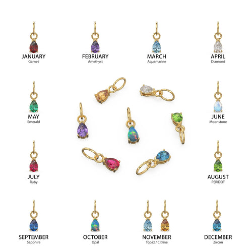 6mm Gemstone 18k Yellow Solid Gold Birthstone Charm Pendant / Diamond Bezel Hoop Earring Findings / Garnet Emerald Amethyst Aquamarine Ruby - Jalvi & Co. 
