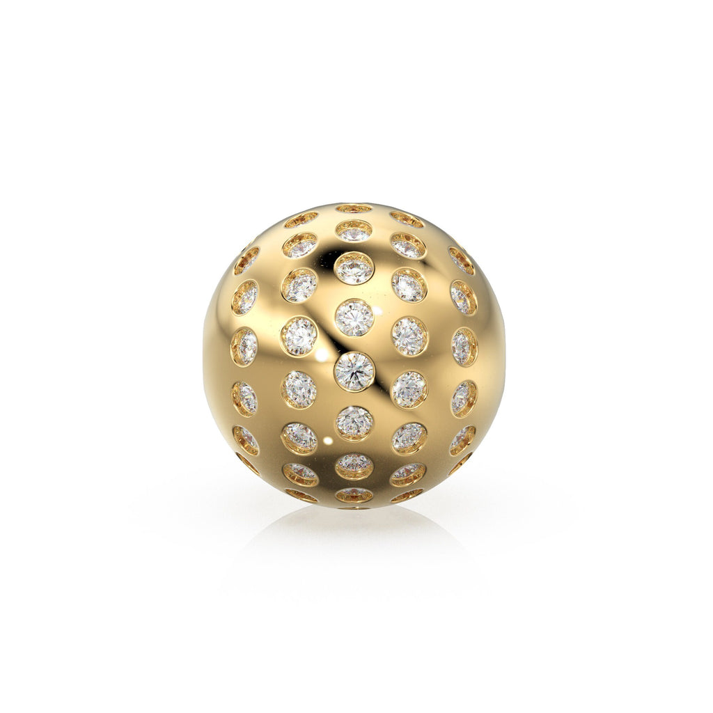 Flush Gypsy Setting Diamond Gold Beads / Handmade Diamond Rondelle Beads / Diamond Round Ball Sphere Beads / Gold Diamond Spacer Findings