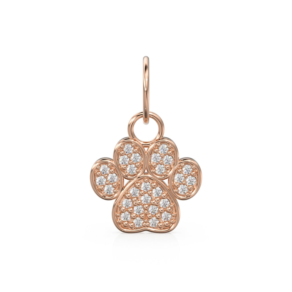 12mm Dog Paw Pave Diamond 14k 18k Solid Gold Charm Pendant, Paw Charm, Gold Charm Finding, Dog Solid Gold Pendant Pet Doggy Jewelry