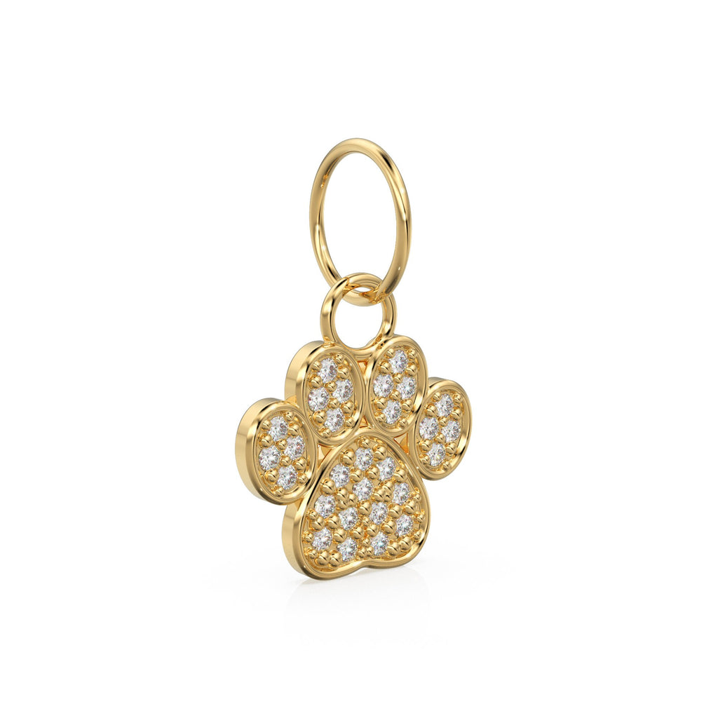 12mm Dog Paw Pave Diamond 14k 18k Solid Gold Charm Pendant, Paw Charm, Gold Charm Finding, Dog Solid Gold Pendant Pet Doggy Jewelry