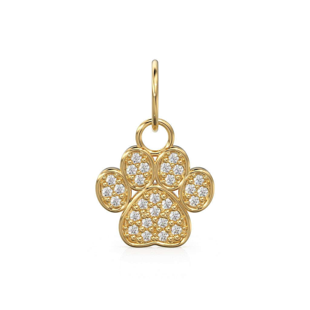 12mm Dog Paw Pave Diamond 14k 18k Solid Gold Charm Pendant, Paw Charm, Gold Charm Finding, Dog Solid Gold Pendant Pet Doggy Jewelry
