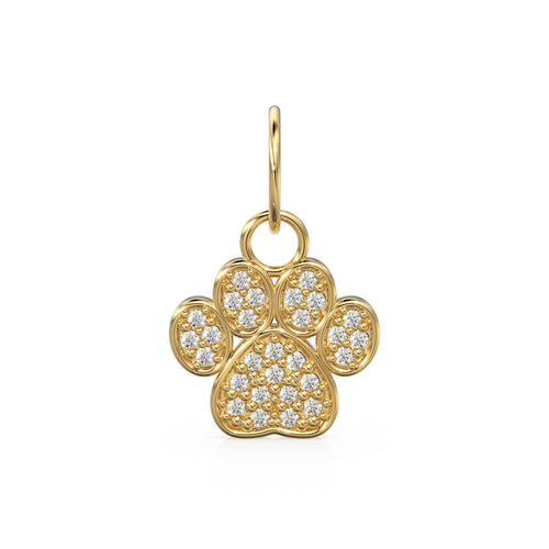 12mm Dog Paw Pave Diamond 14k 18k Solid Gold Charm Pendant, Paw Charm, Gold Charm Finding, Dog Solid Gold Pendant Pet Doggy Jewelry