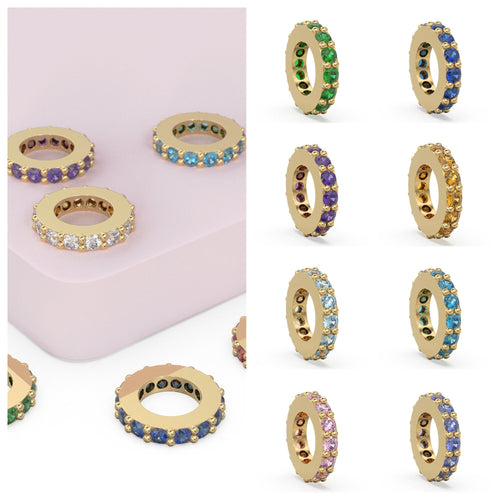 Big 11mm Diamond Eternity French Pave Wheel 14k Solid Gold Rondelle Spacer Finding Bead, Diamond Spacer, Diamond Finding, Solid Gold Bead - Jalvi & Co. 