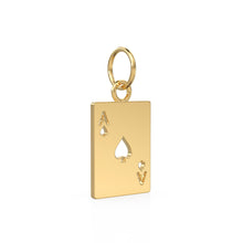 Load image into Gallery viewer, Solid Gold Tiny Playing Cards Charm / Ace of Hearts Charm / Playing Card Pendant / Ace Charm / Laser Cut Jewelry Supplies