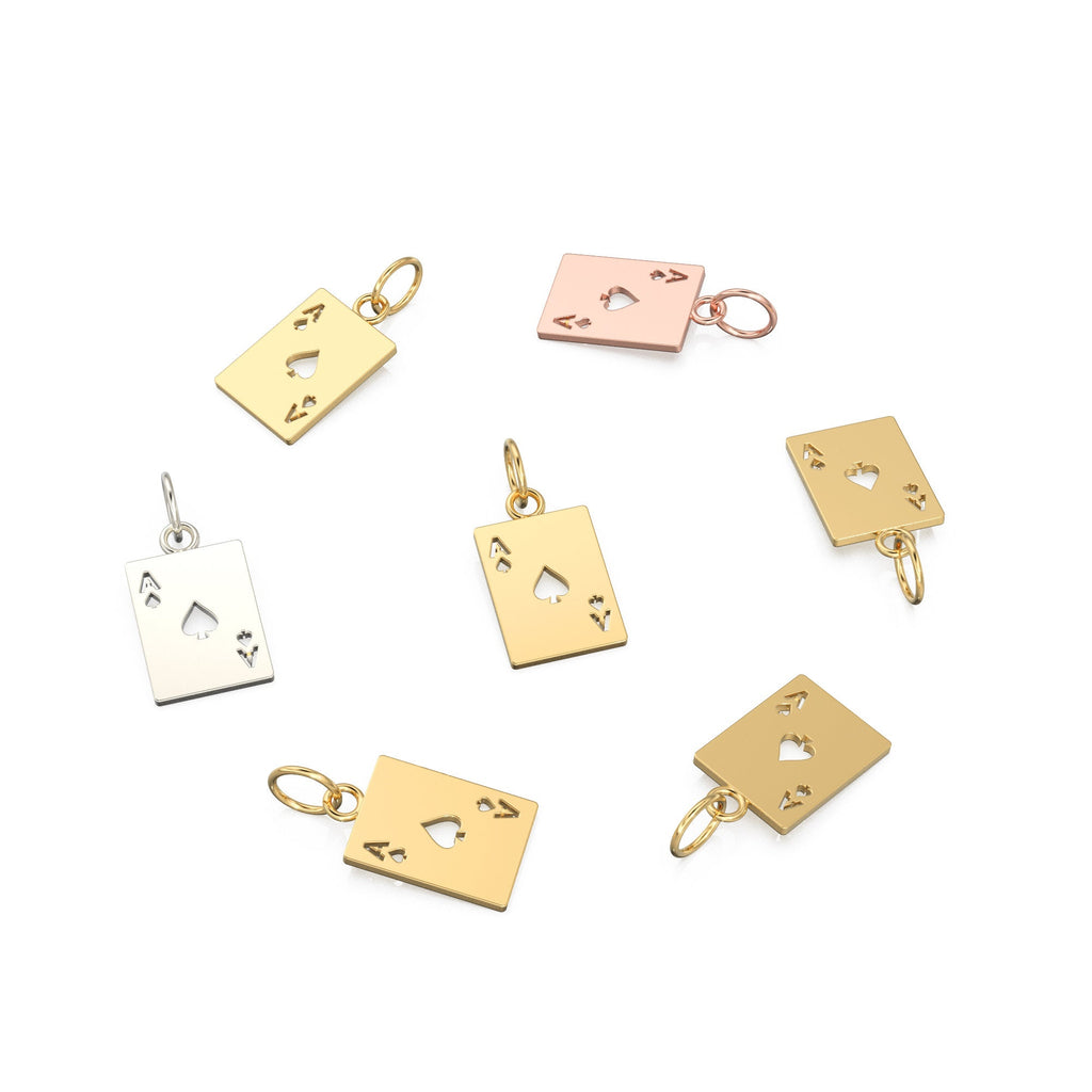 Solid Gold Tiny Playing Cards Charm / Ace of Hearts Charm / Playing Card Pendant / Ace Charm / Laser Cut Jewelry Supplies