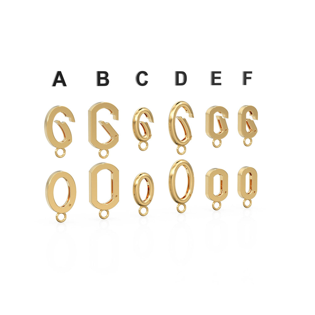 Gold Spring Clasp Charm Holder / Solid Gold Connector / 18k Gold Necklace Lock Necklace Connector / Oval Paper Clip Carabiner Jewelry Clasp