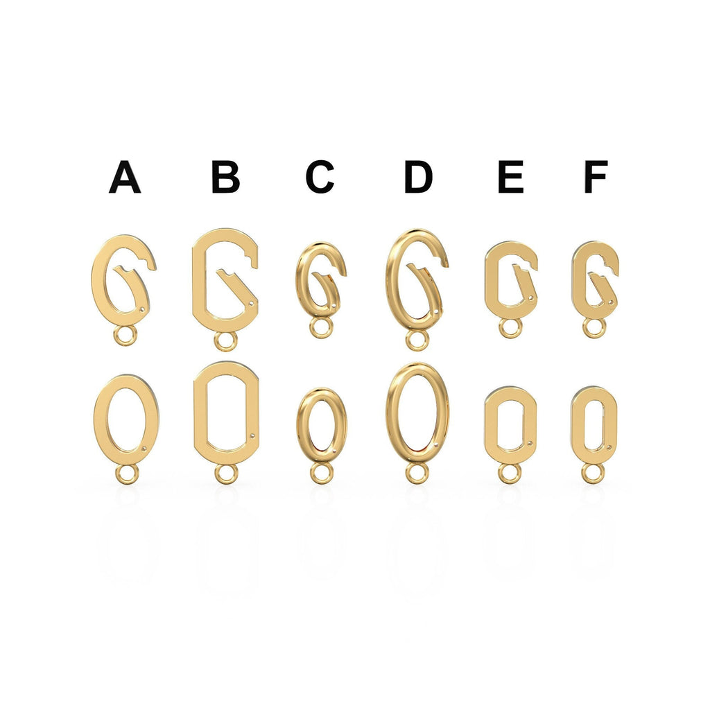 Gold Spring Clasp Charm Holder / Solid Gold Connector / 18k Gold Necklace Lock Necklace Connector / Oval Paper Clip Carabiner Jewelry Clasp