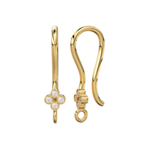 14k Solid Gold Brilliant Diamond Finding Earwire Pair 15x3.30mm 20 GAUGE St Patricks Day